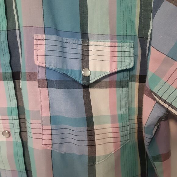 Wrangler Cowboy Cut Mens 15.5 X-Long Tails Pearl Snap Western Short Sleeve Shirt - Picture 2 of 9